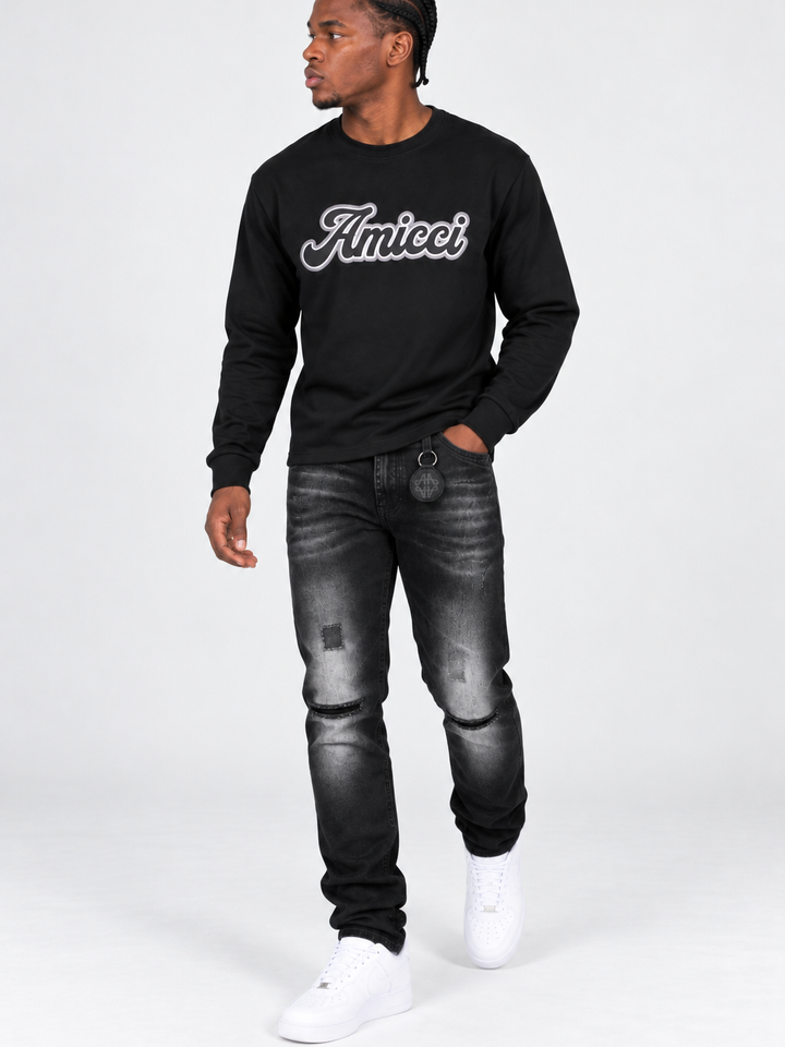 Rachid Long Sleeve Puff Print T Shirt Black