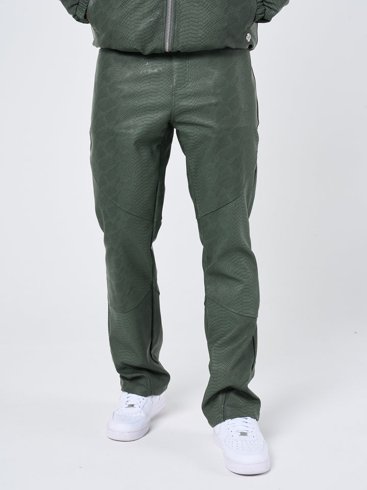 Isandro Khaki Croc Leather Pants