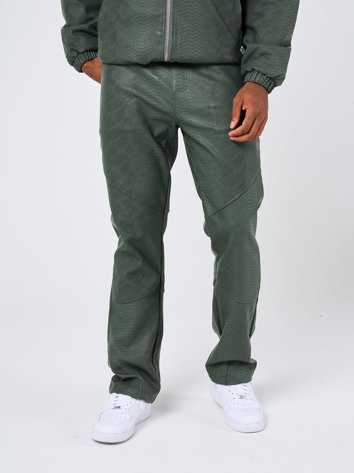 Isandro Khaki Croc Leather Pants