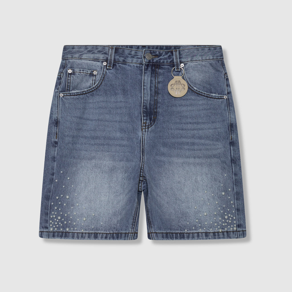 Akoya Perlen Denim-Shorts Blau