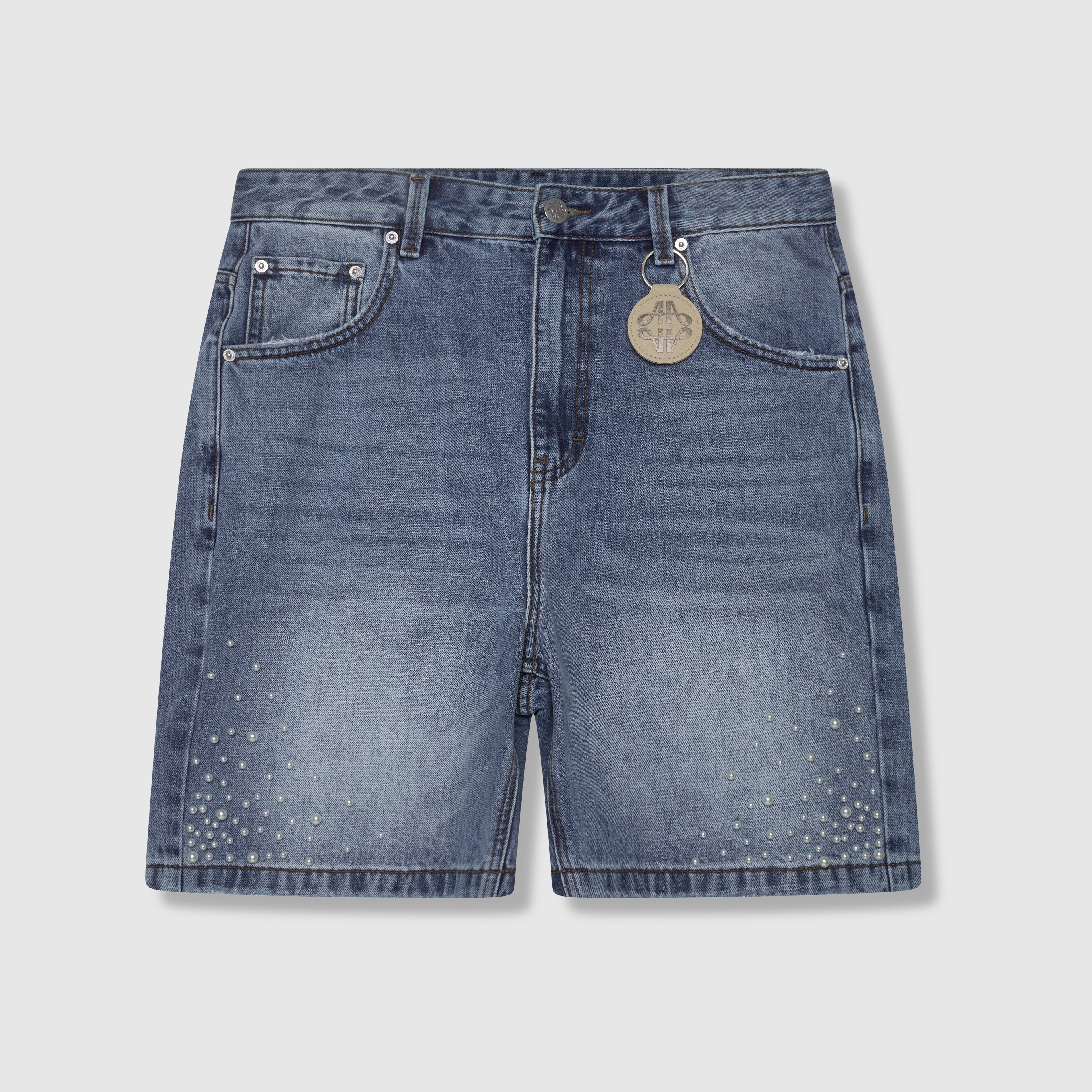Akoya Perlen Denim-Shorts Blau