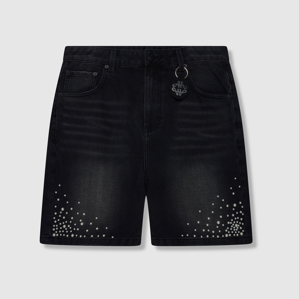 Akoya Perlen Denim-Shorts Schwarz