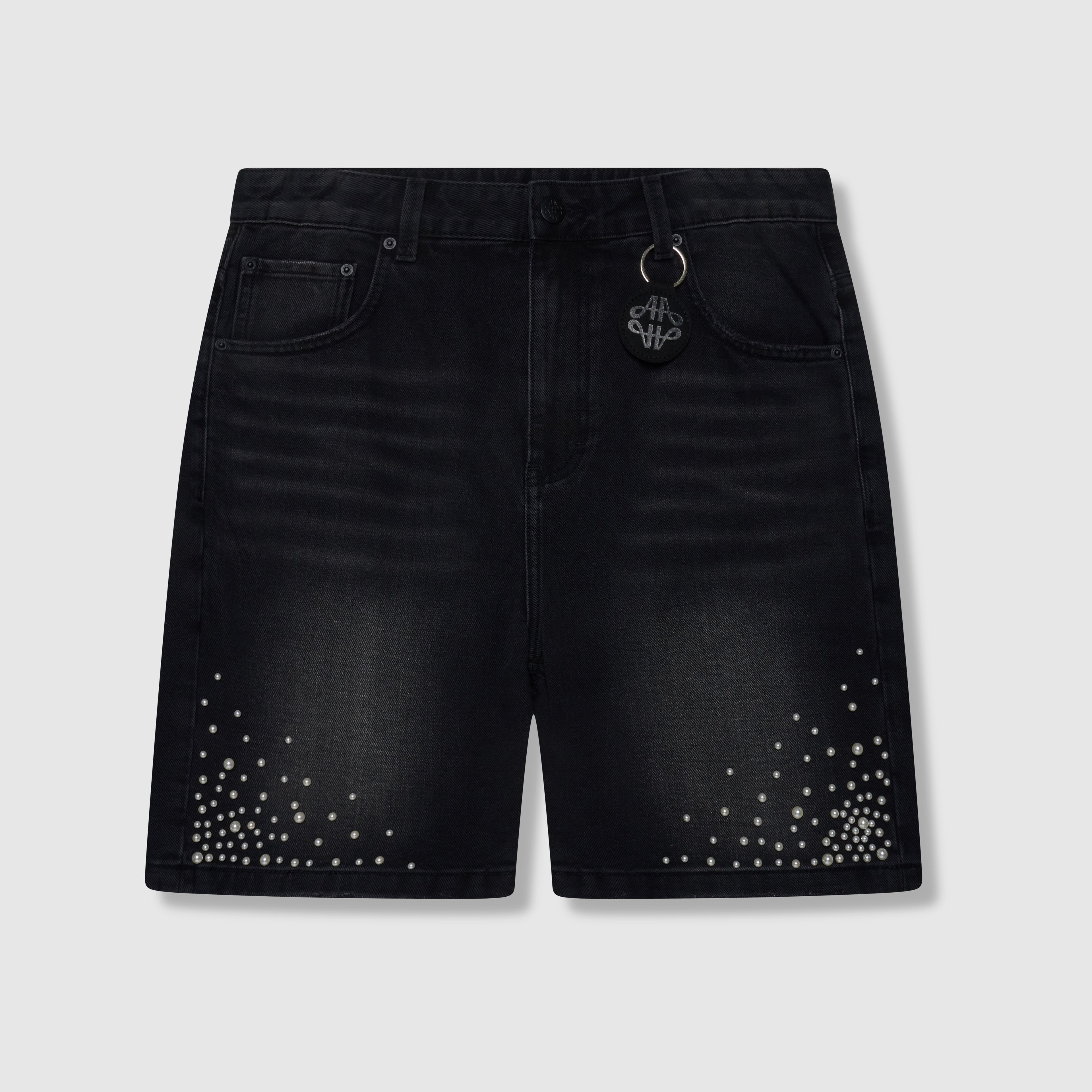 Akoya Perlen Denim-Shorts Schwarz