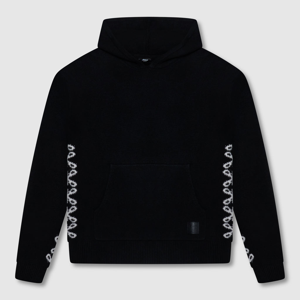 Merino Strickwaren Schwarzer Hoodie