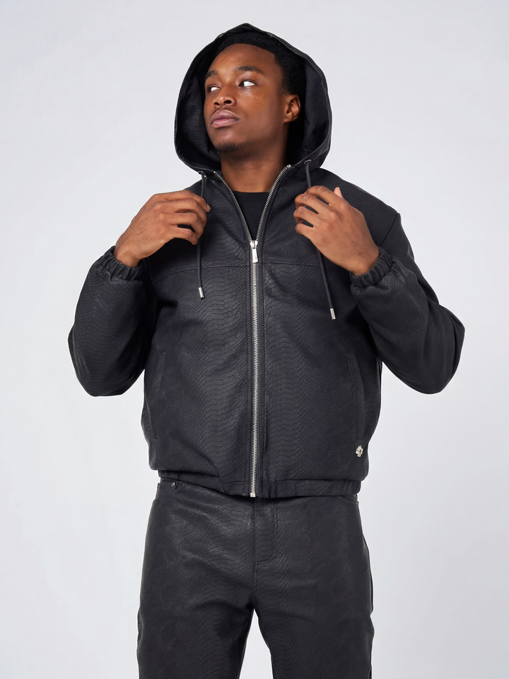 Isandro Black Croc Leather Jacket