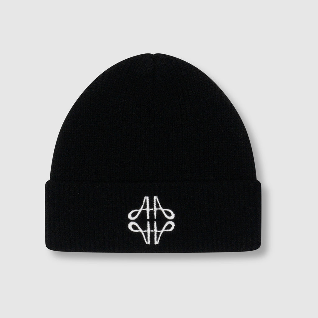 Fluffy Emblem Black Knitted Beanie