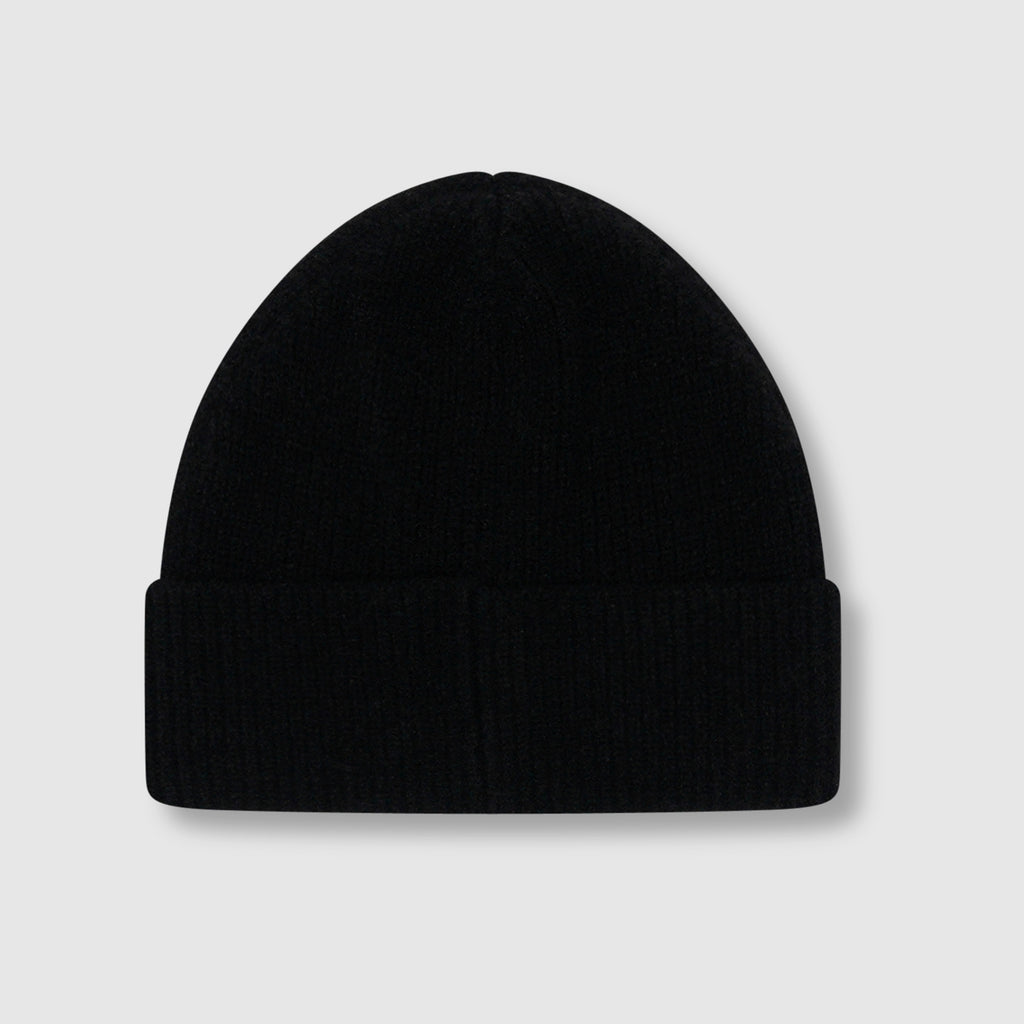 Fluffy Emblem Black Knitted Beanie