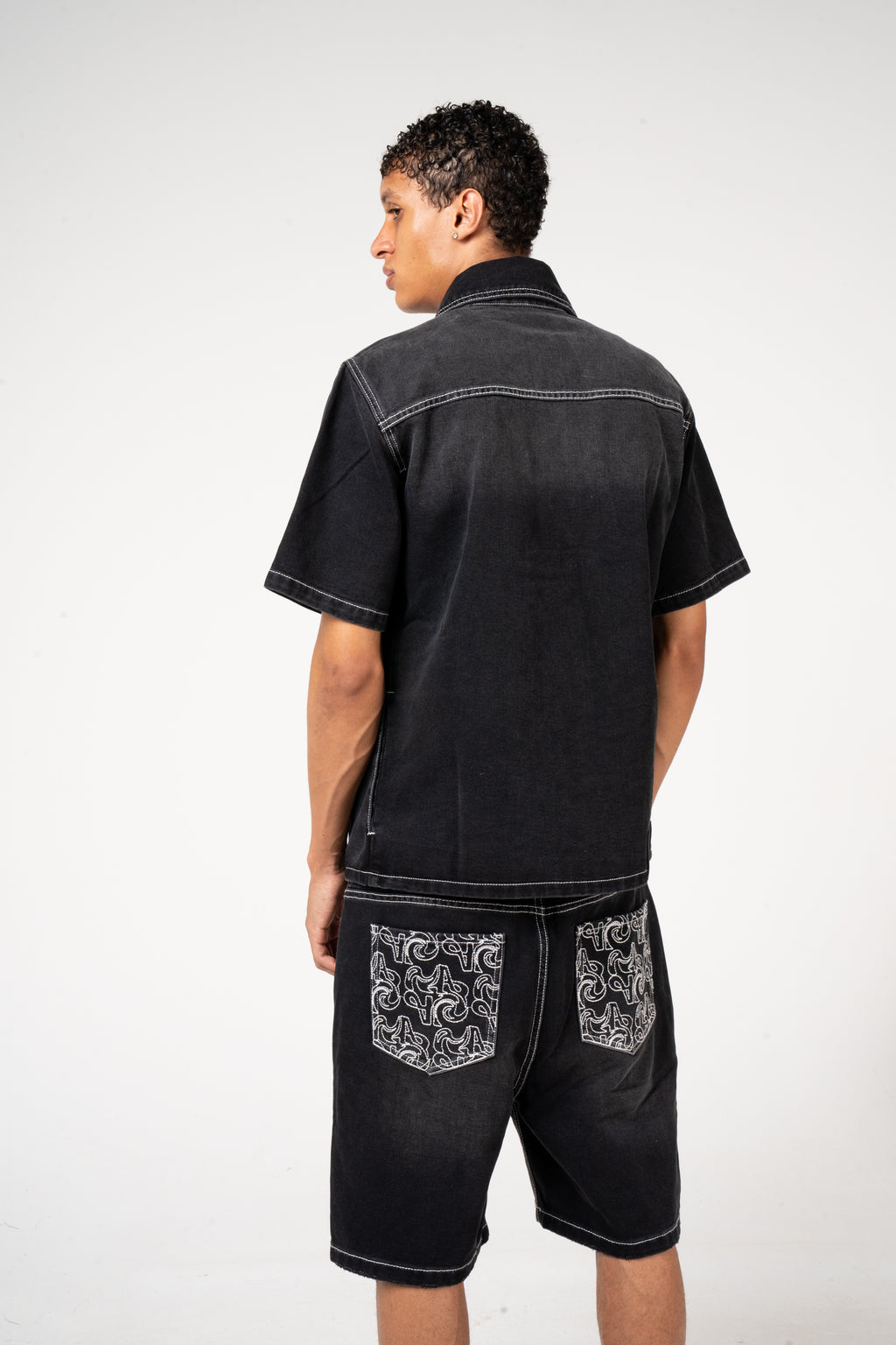 Keshi Denim-Shorts-Set Schwarz