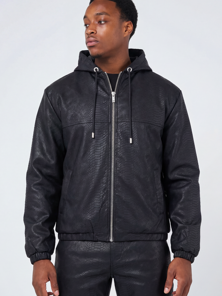 Isandro Black Croc Leather Jacket