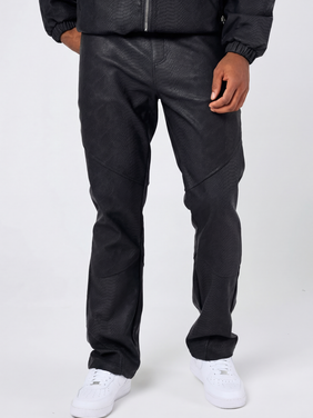 Isandro Black Croc Leather Pants