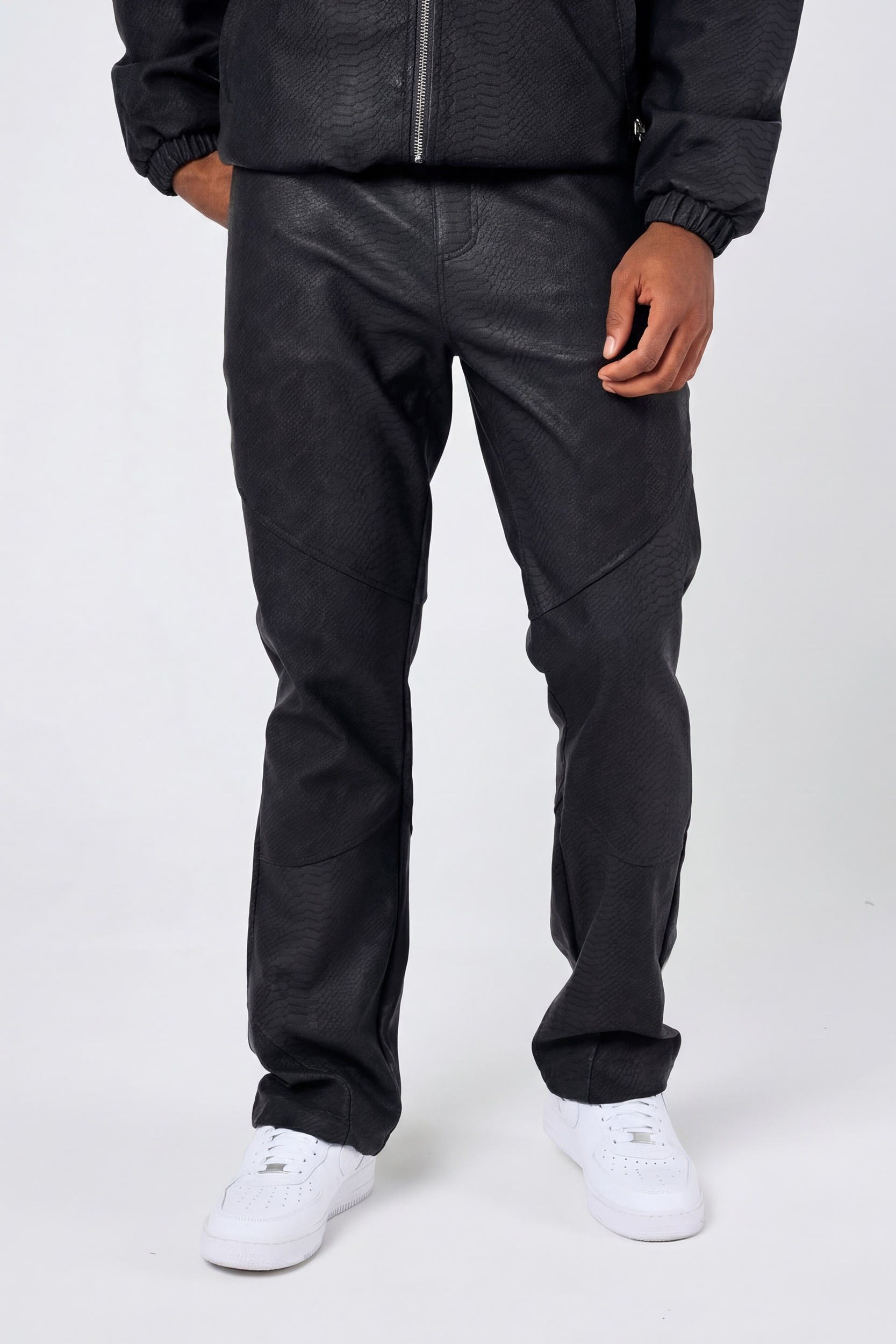 Isandro Black Croc Leather Pants