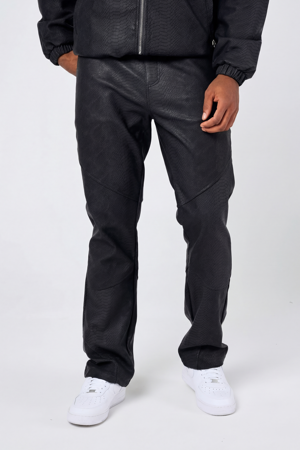 Isandro Black Croc Leather Pants
