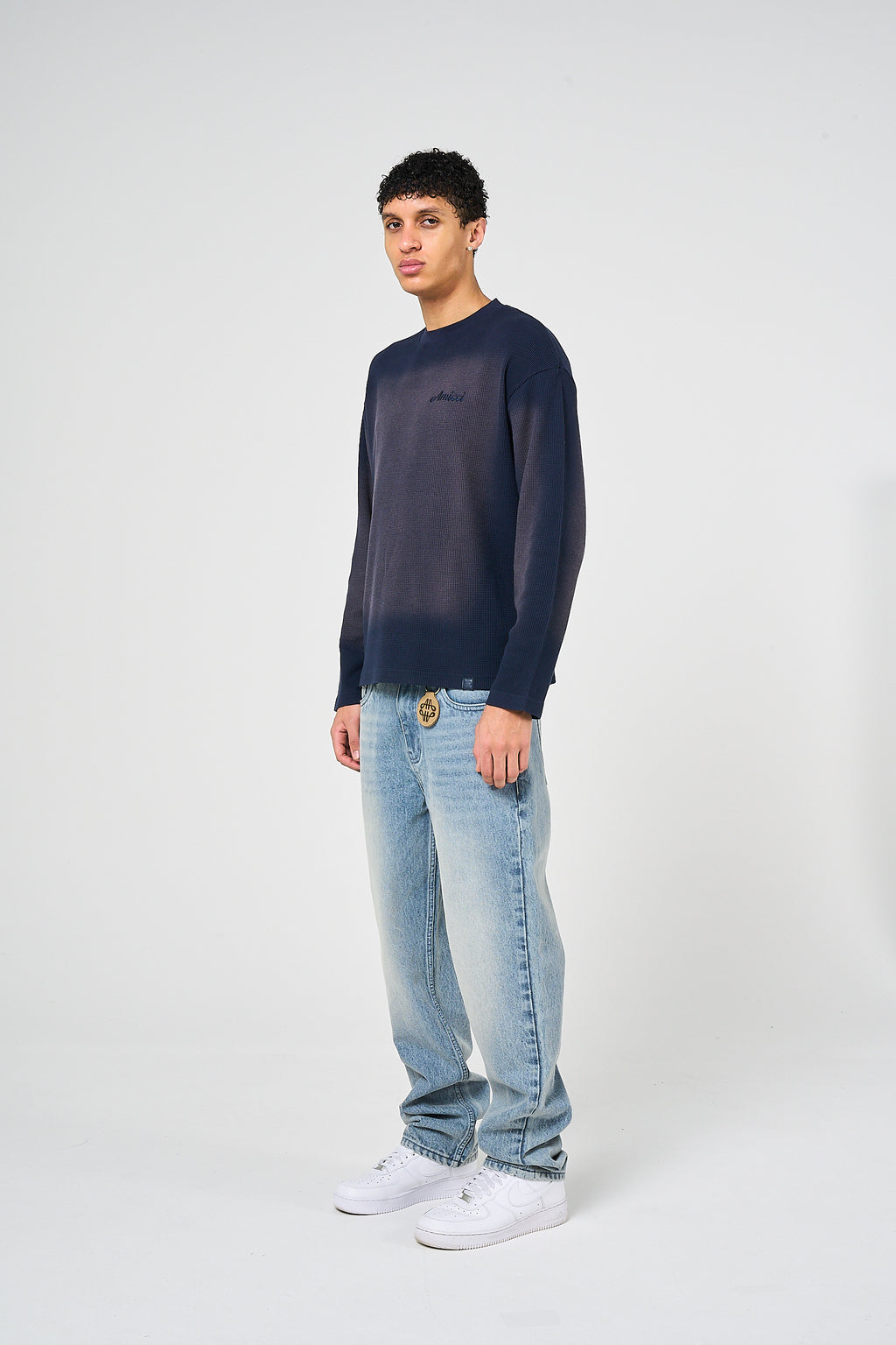Pandan Navy Waffle Long Sleeve T Shirt