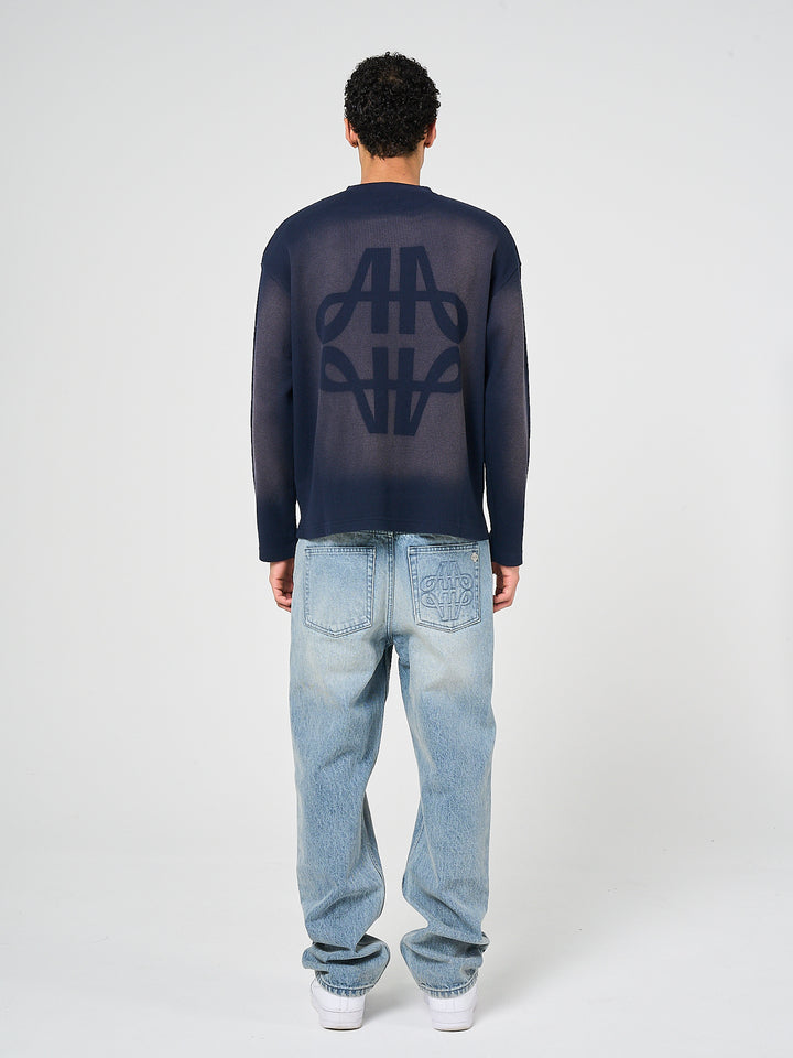 Pandan Navy Waffle Long Sleeve T Shirt