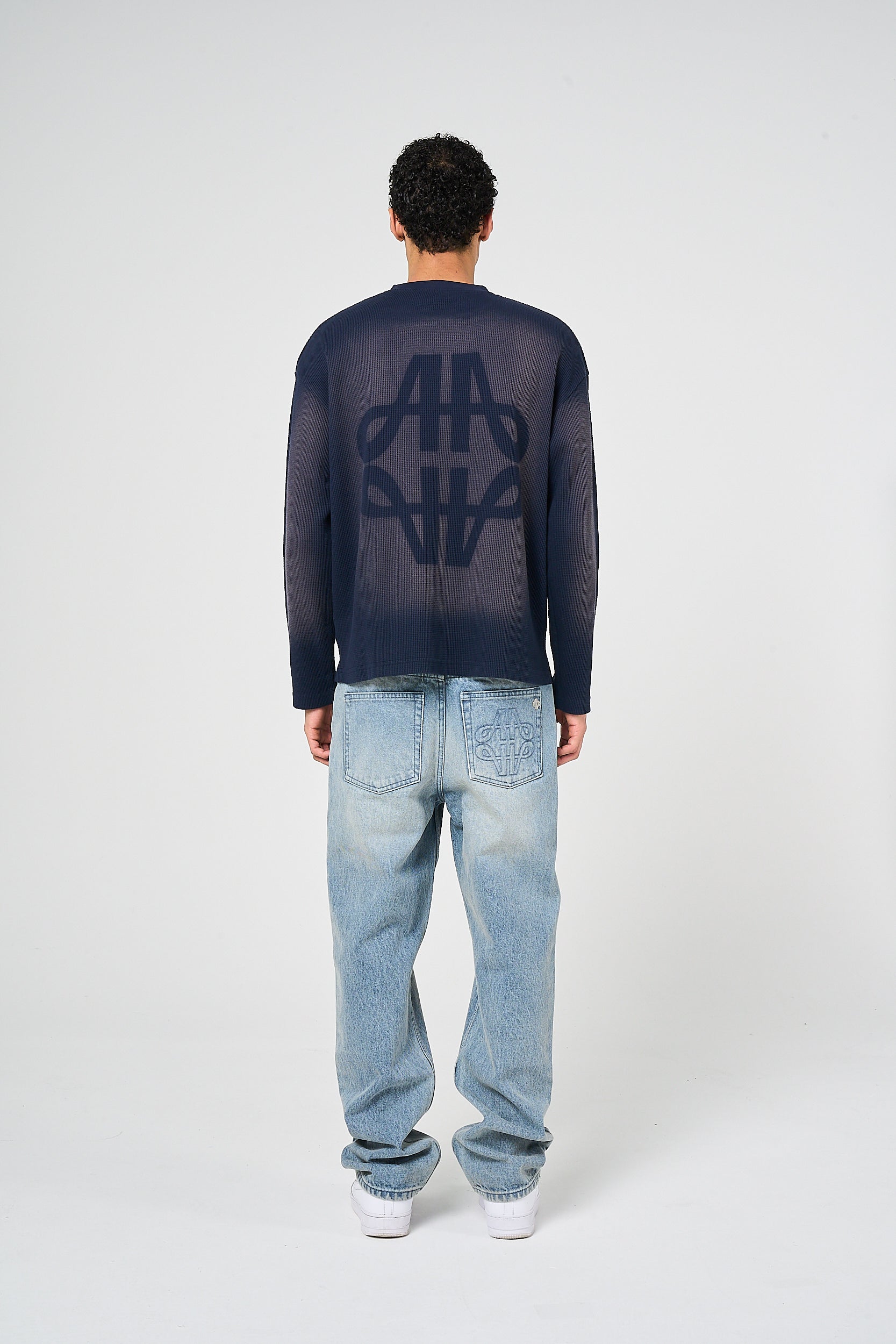 Pandan Navy Waffle Long Sleeve T Shirt