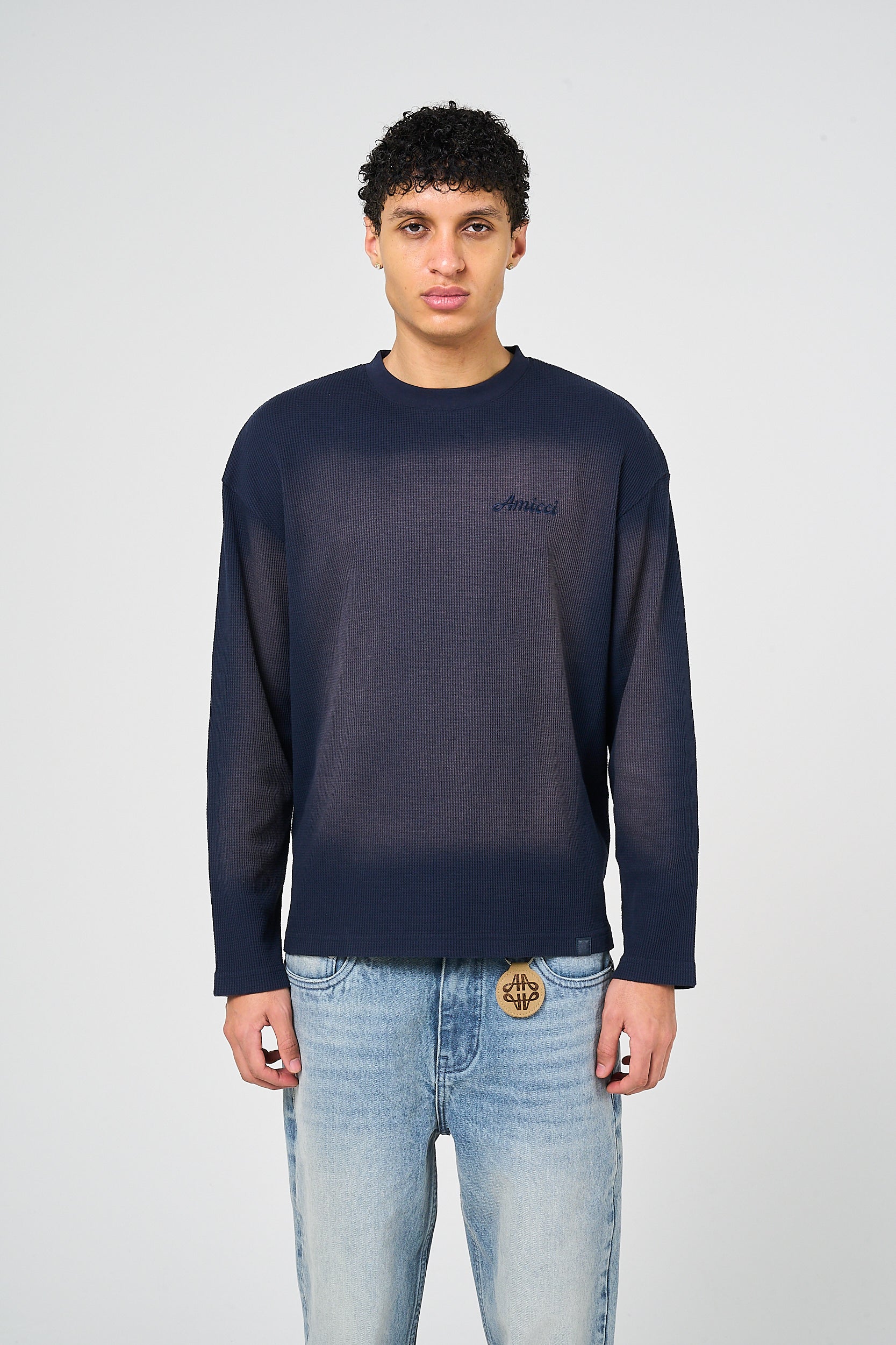 Pandan Navy Waffle Long Sleeve T Shirt
