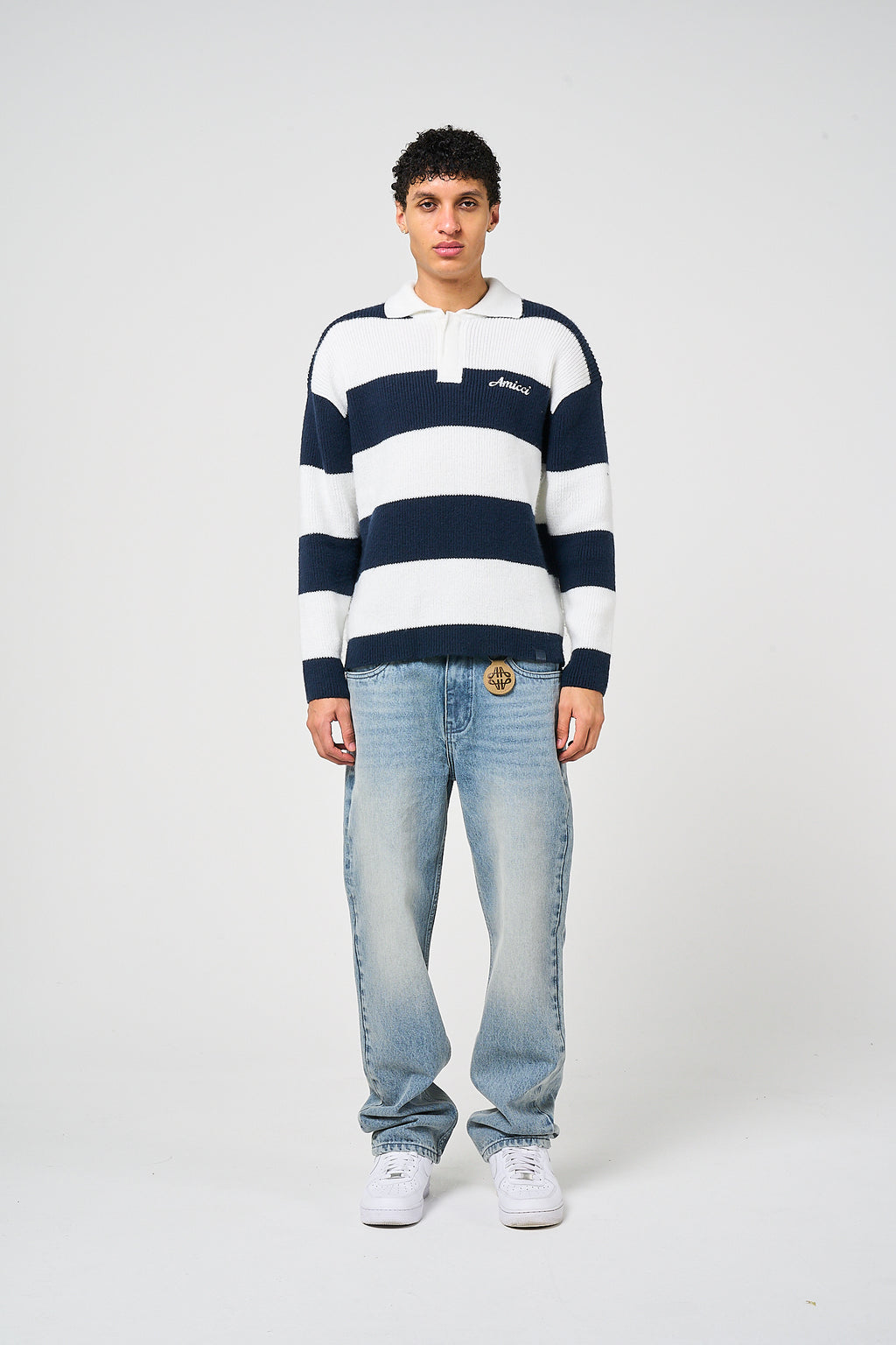 Awing Navy Striped Knitwear Sweatshirt