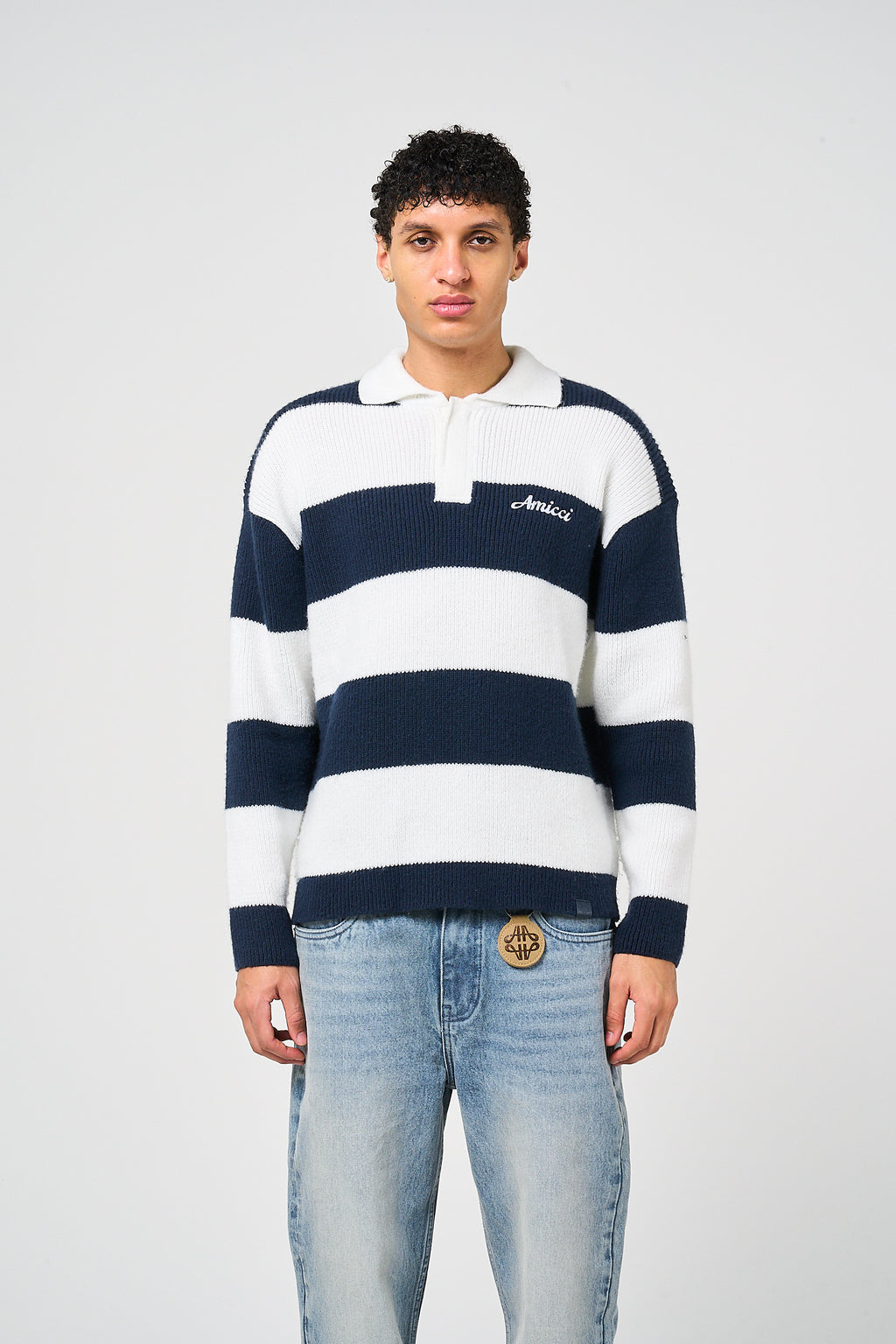 Awing Navy Striped Knitwear Sweatshirt