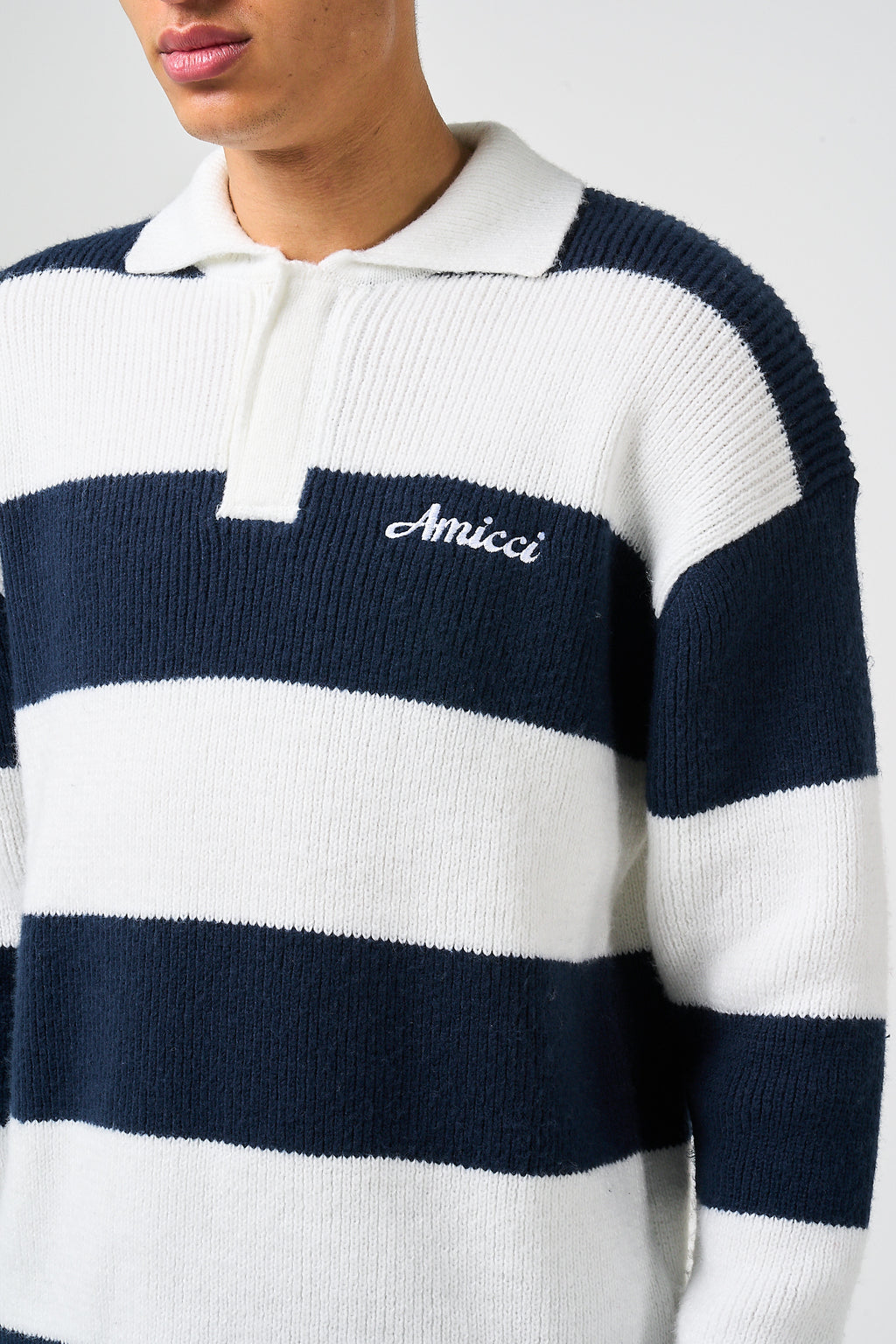 Awing Navy Striped Knitwear Sweatshirt