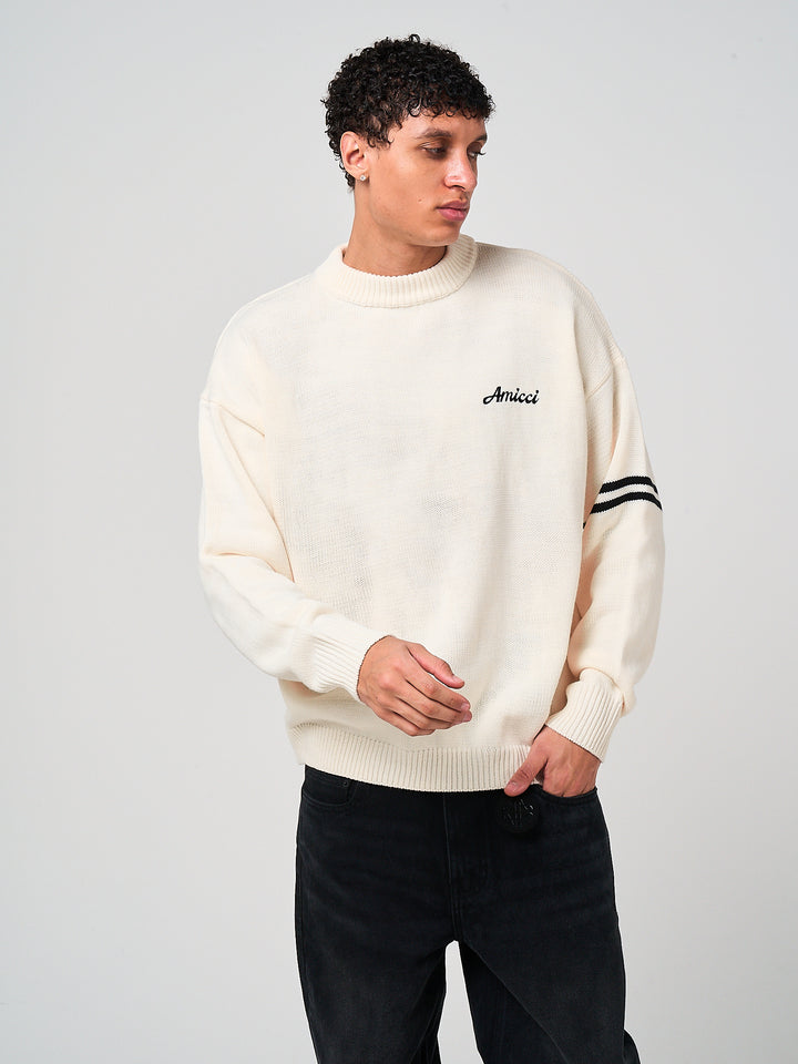 Nantes Long Sleeve White Knitted T Shirt