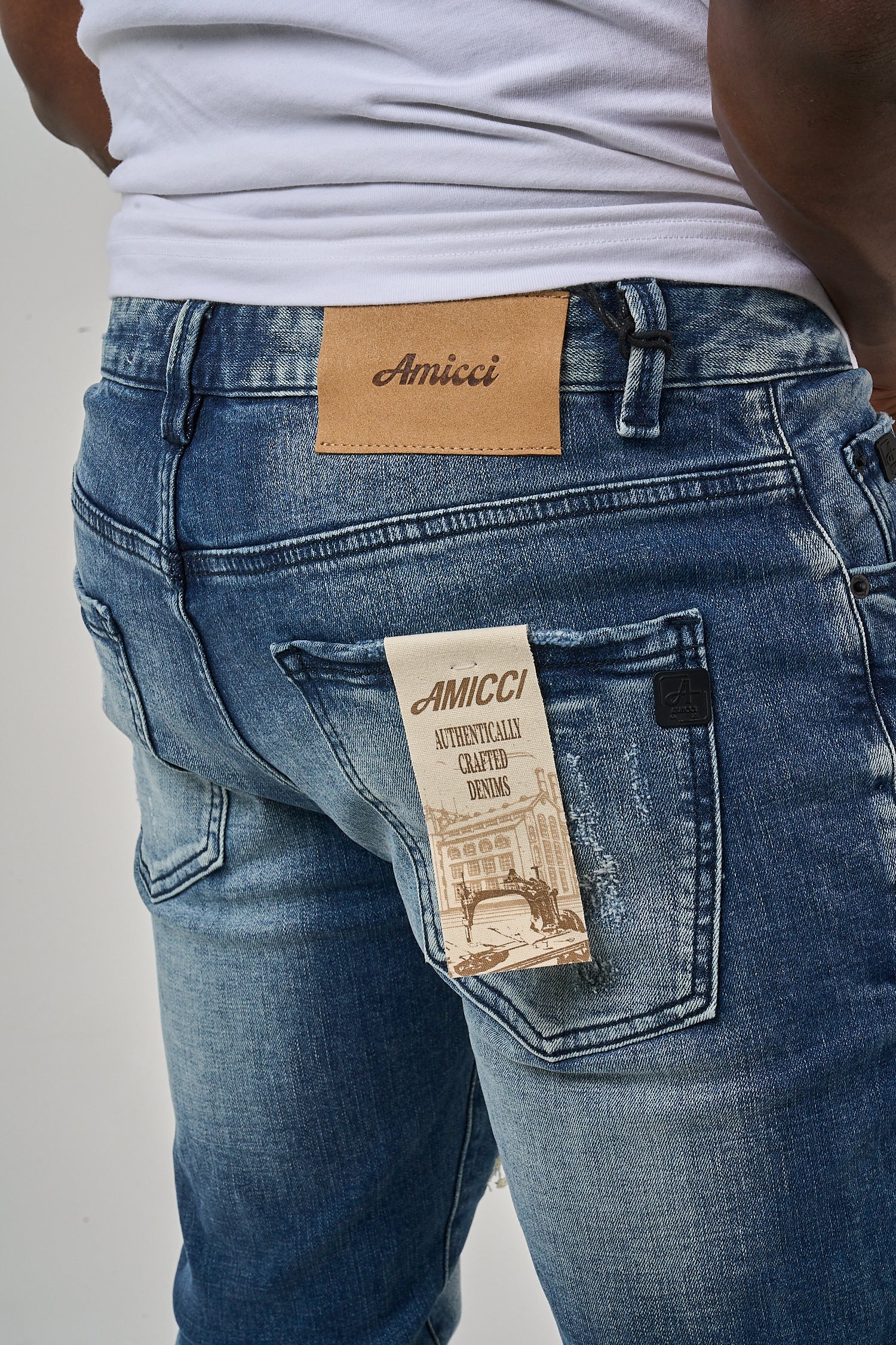 Jeans skinny mi-bleu déchirés lourds Belvedere