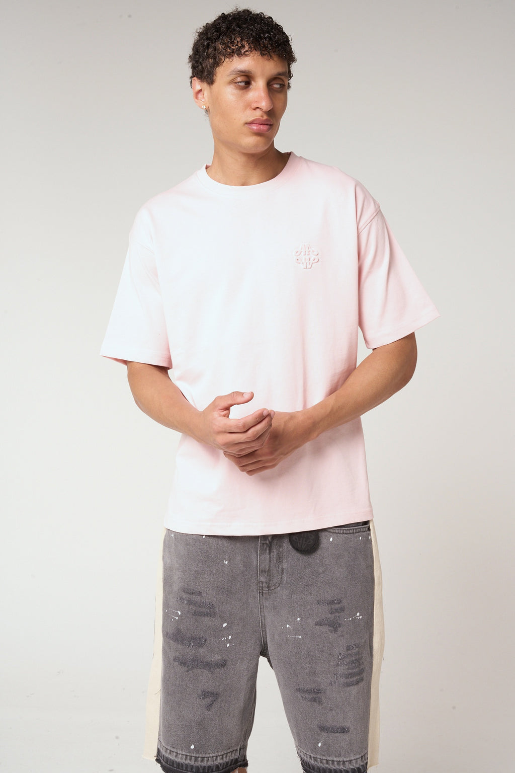 Karim Embossed Logo T Shirt Pink