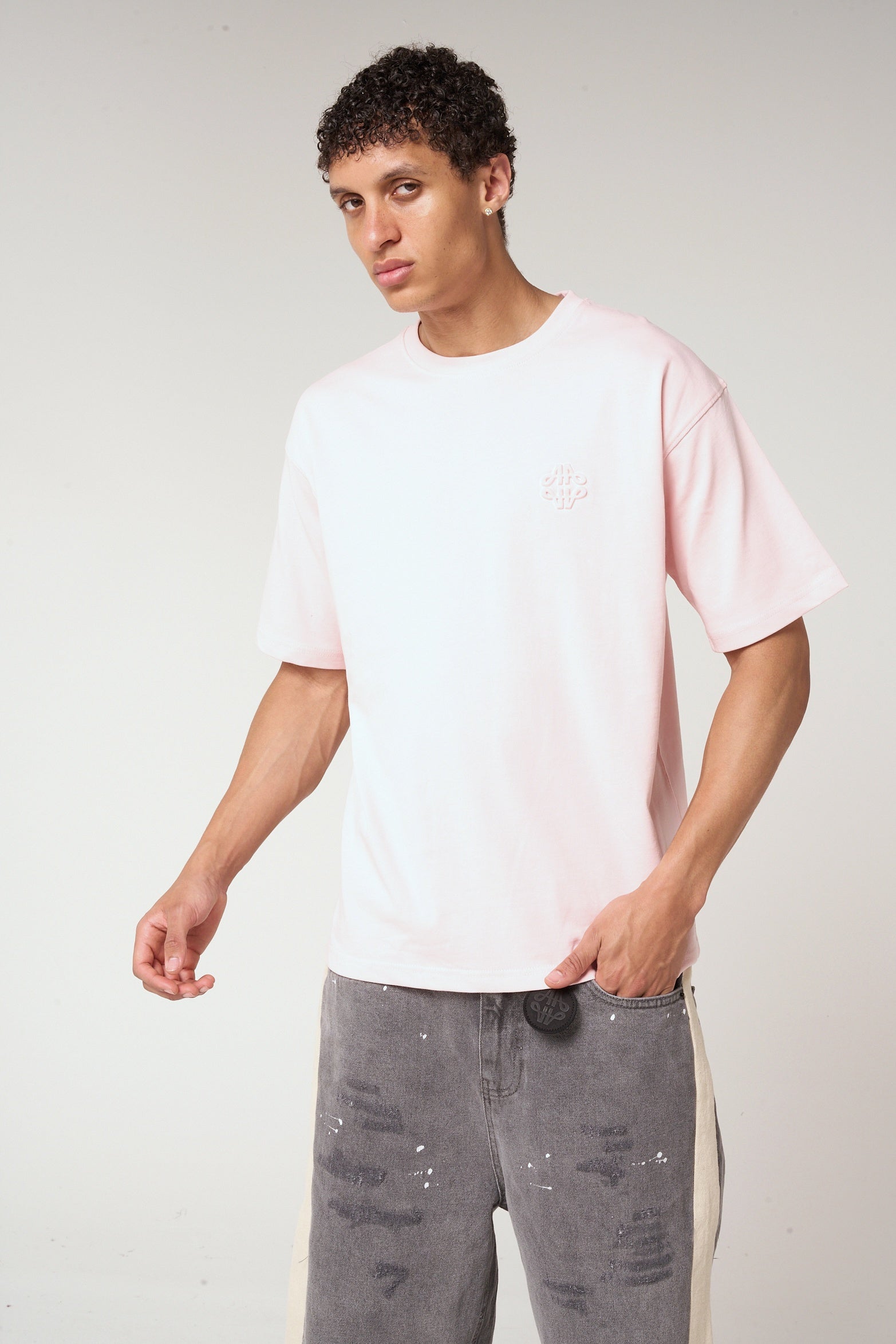 Karim Embossed Logo T Shirt Pink