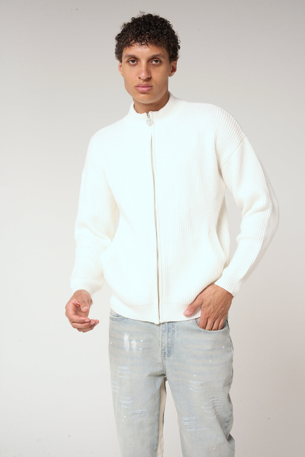 Mesa Ribbed Zip-Through Jacket White