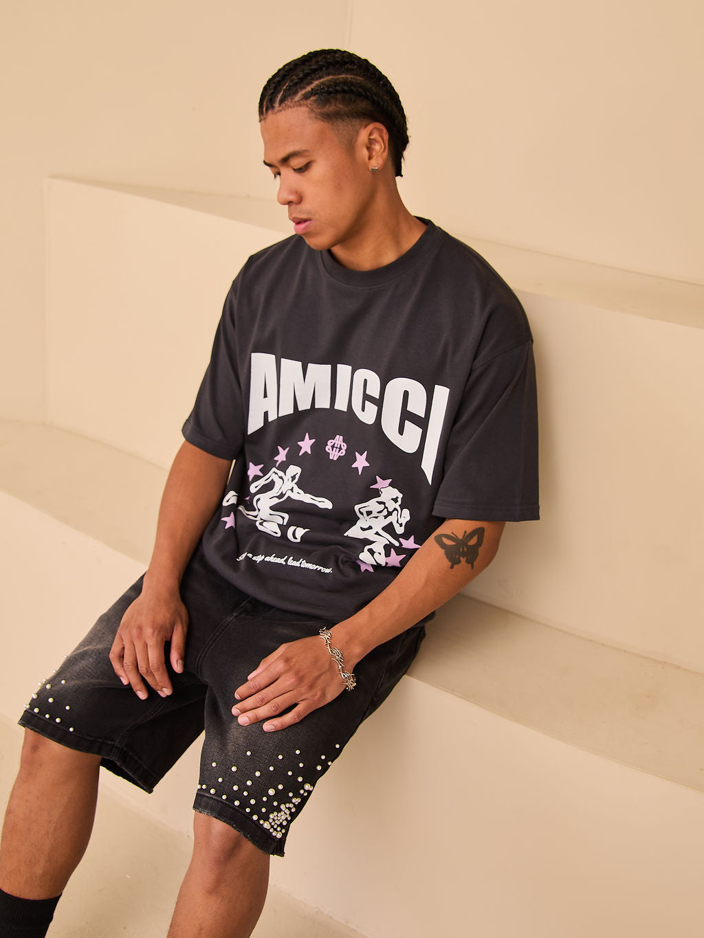 Direction Zwart Grafisch T-shirt