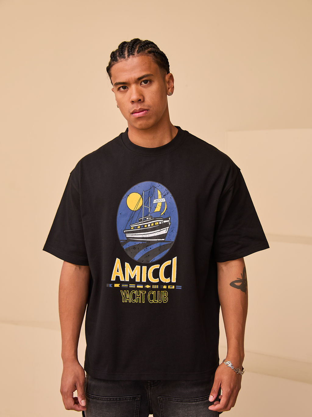 Bayle Graphic Oversized T-Shirt Zwart