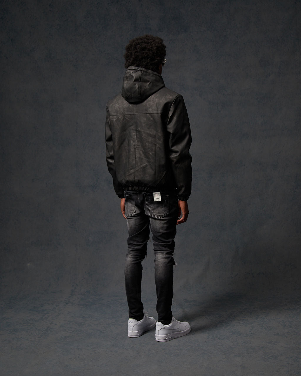 Rafel Leren Rits Hoodie Zwart