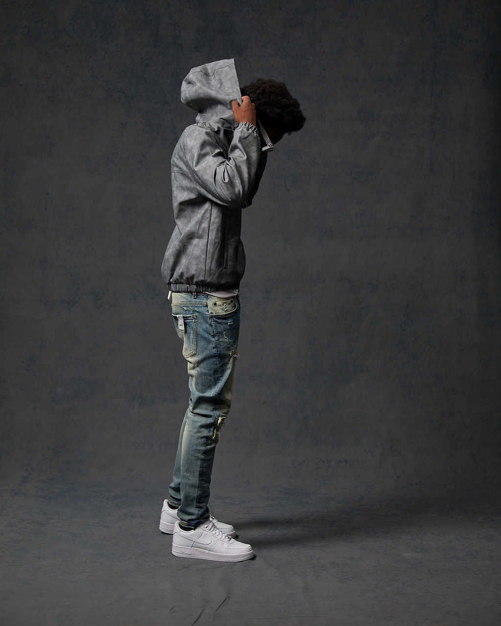 Rafel Leder Zip Hoodie Grau