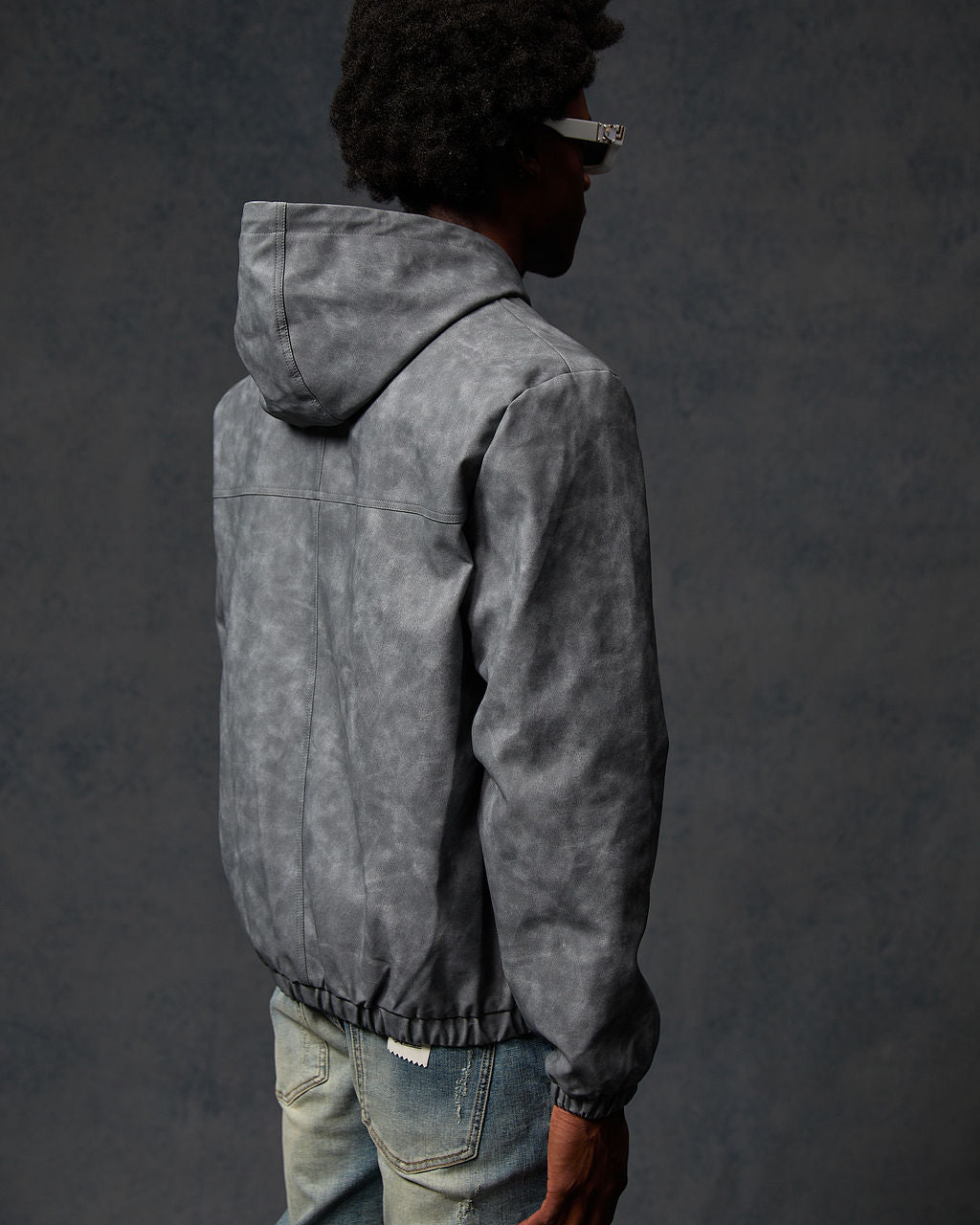 Rafel Leder Zip Hoodie Grau