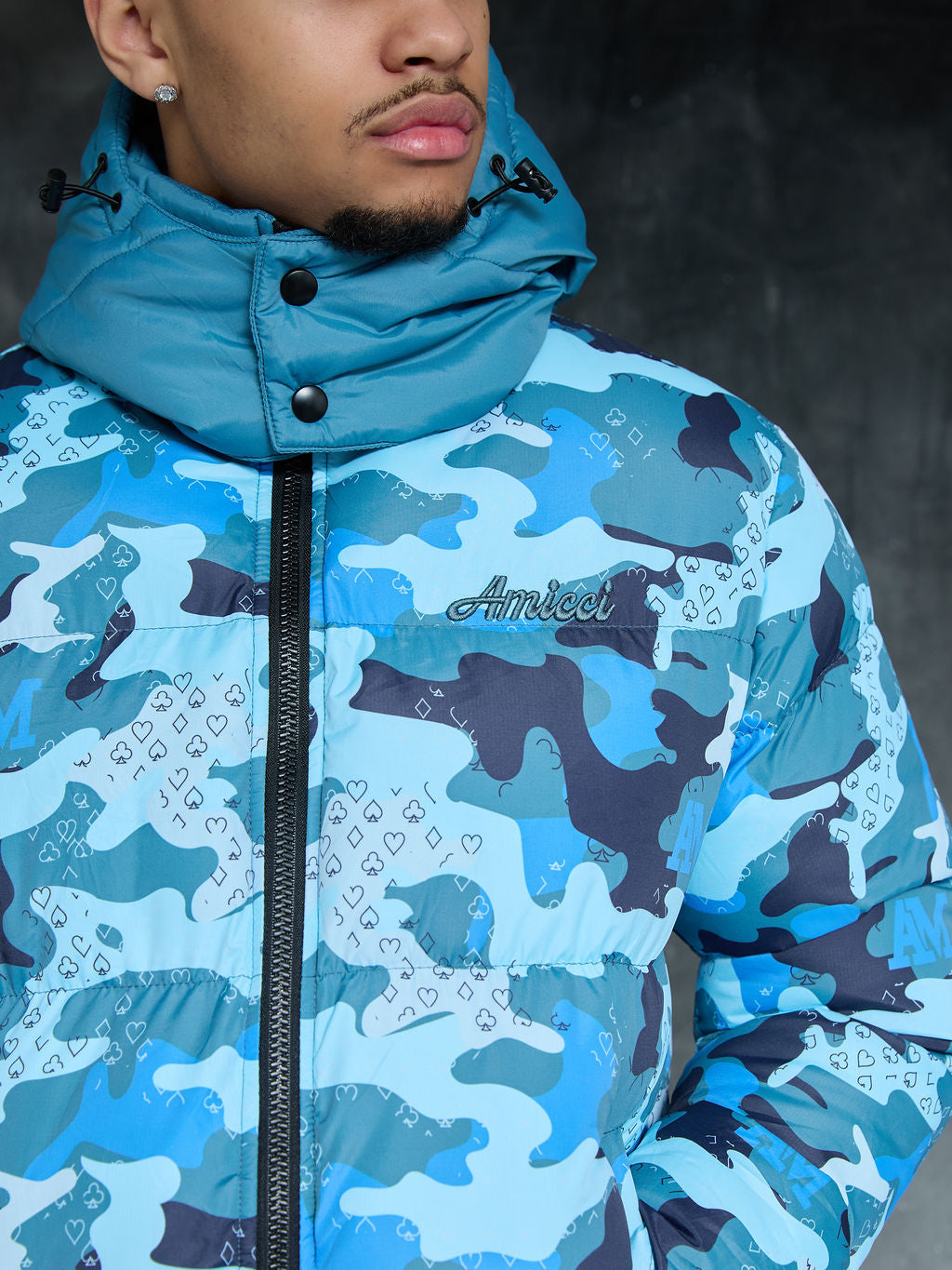 Donte Blaue Camouflage Pufferjacke