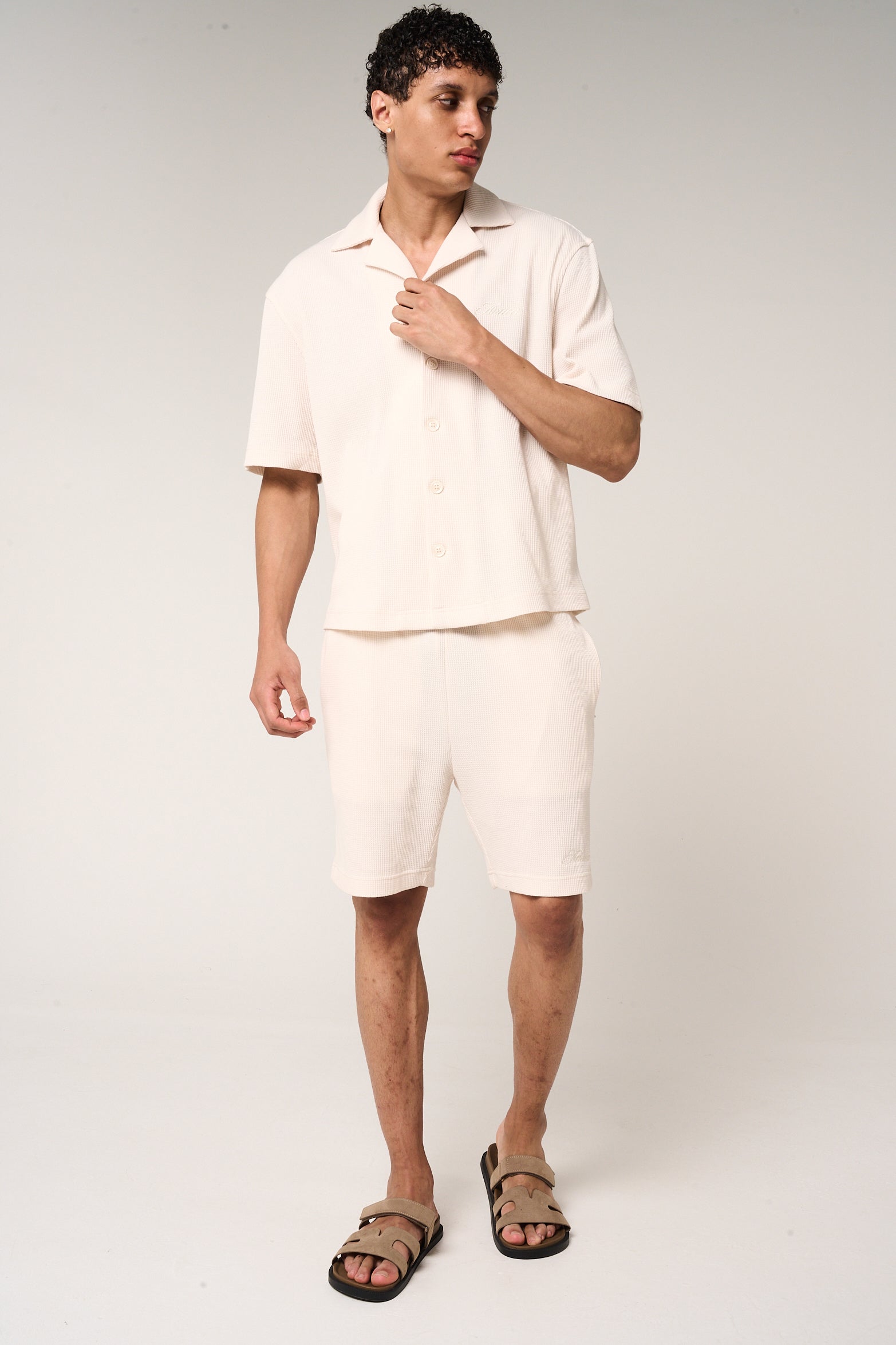 Cairo Waffle Knit Shirt Beige