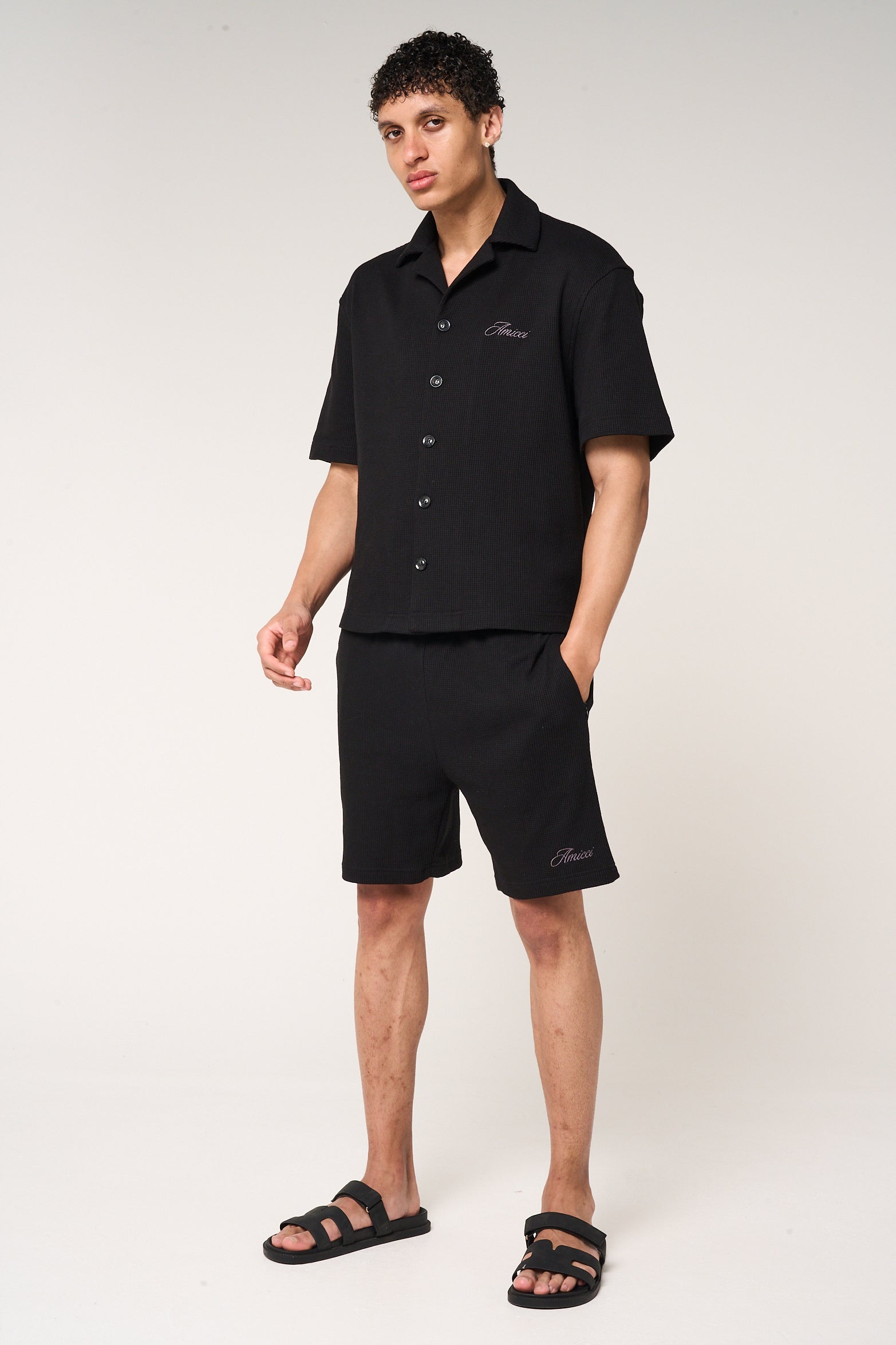 Cairo Waffle Knit Shirt Black