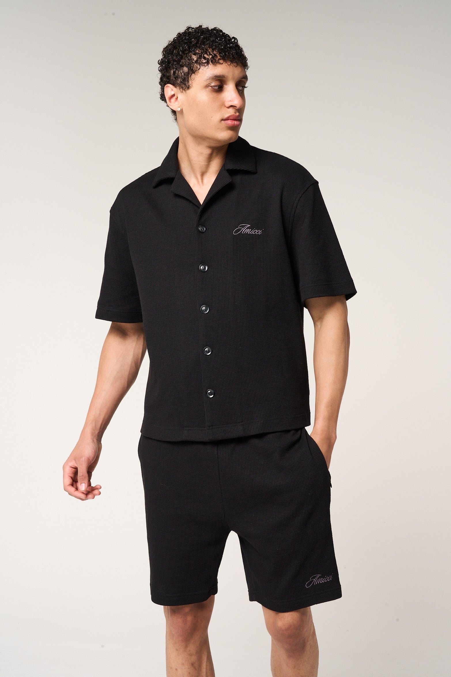 Cairo Waffle Knit Shirt Black