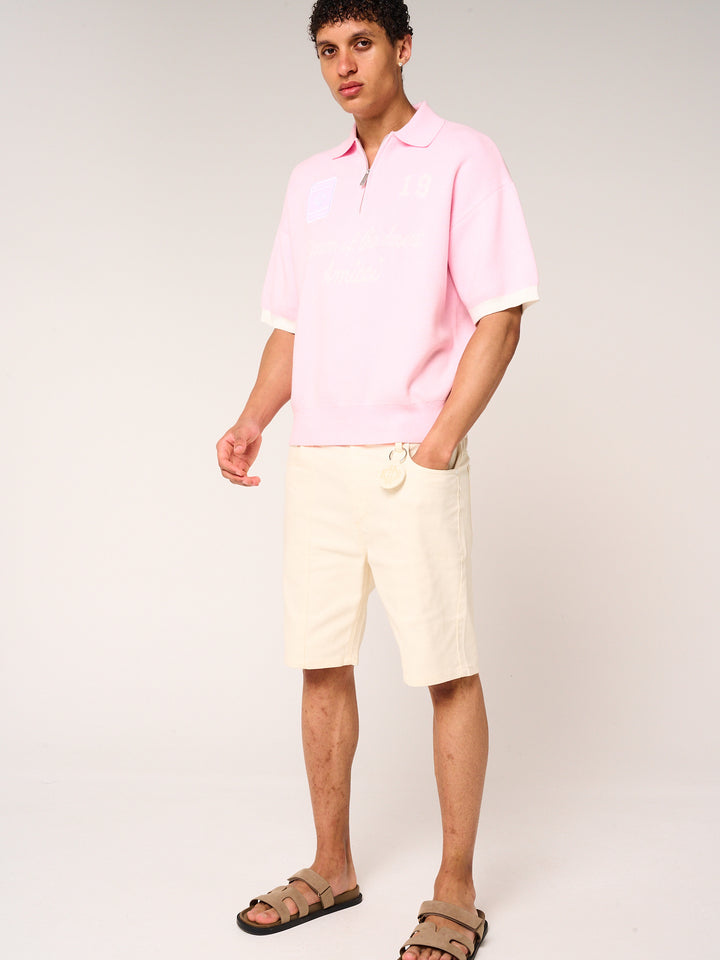 Reno Knitted Zip Polo Pink