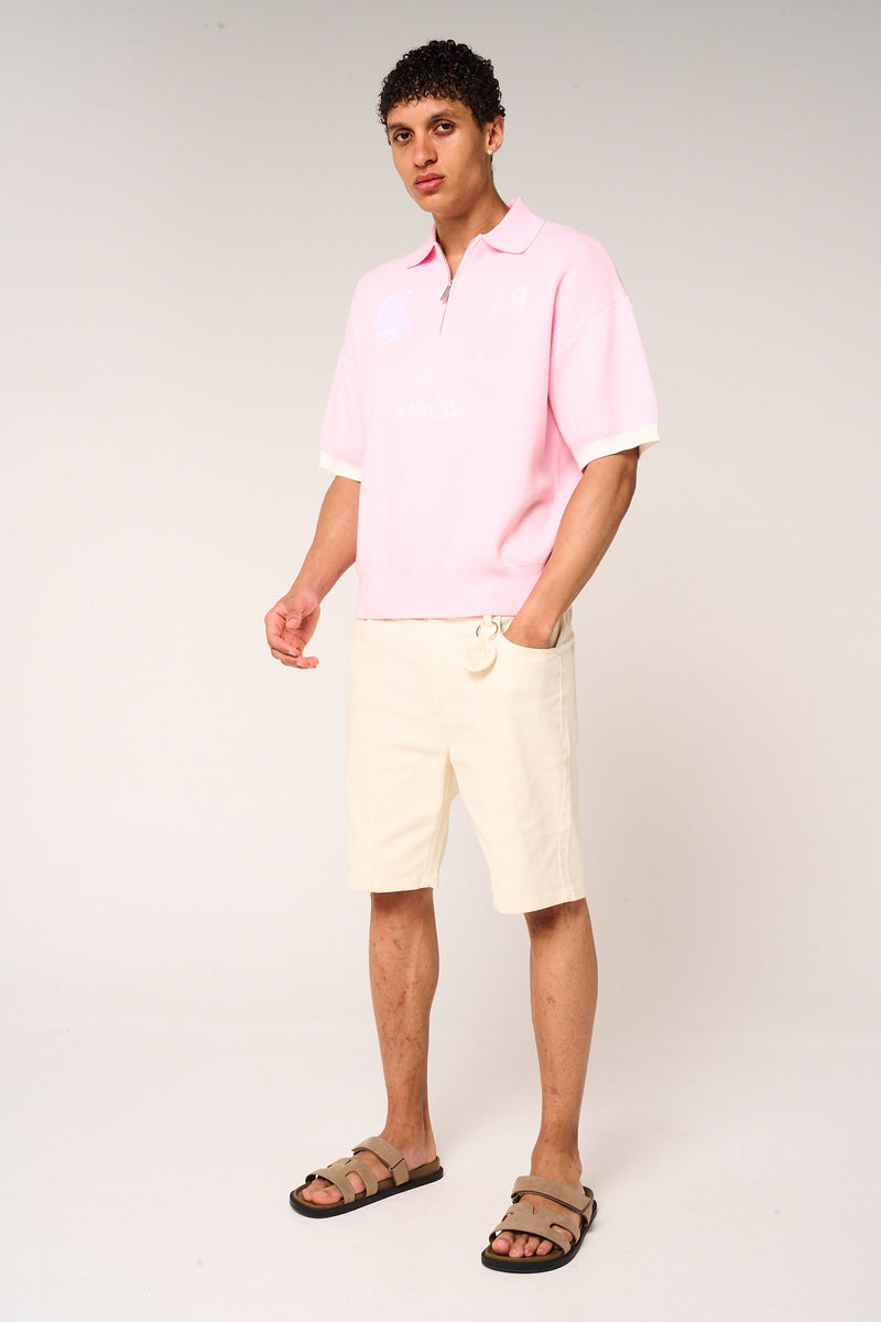 Reno Knitted Zip Polo Pink