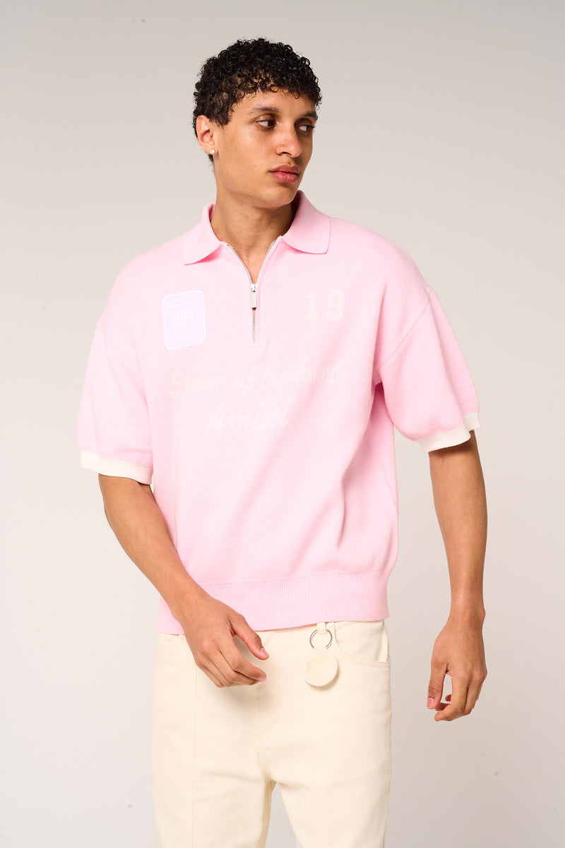 Reno Knitted Zip Polo Pink