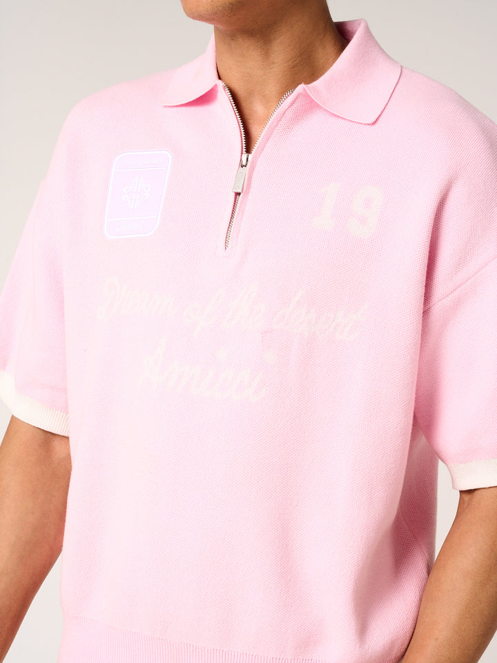 Reno Knitted Zip Polo Pink