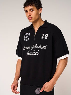 Reno Knitted Zip Polo Black