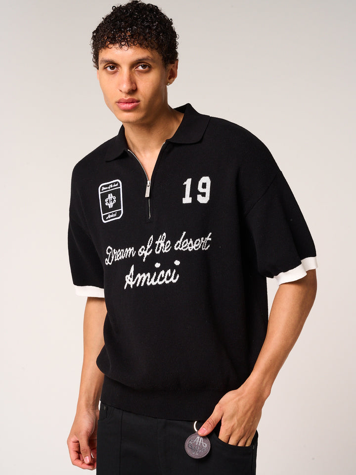 Reno Knitted Zip Polo Black