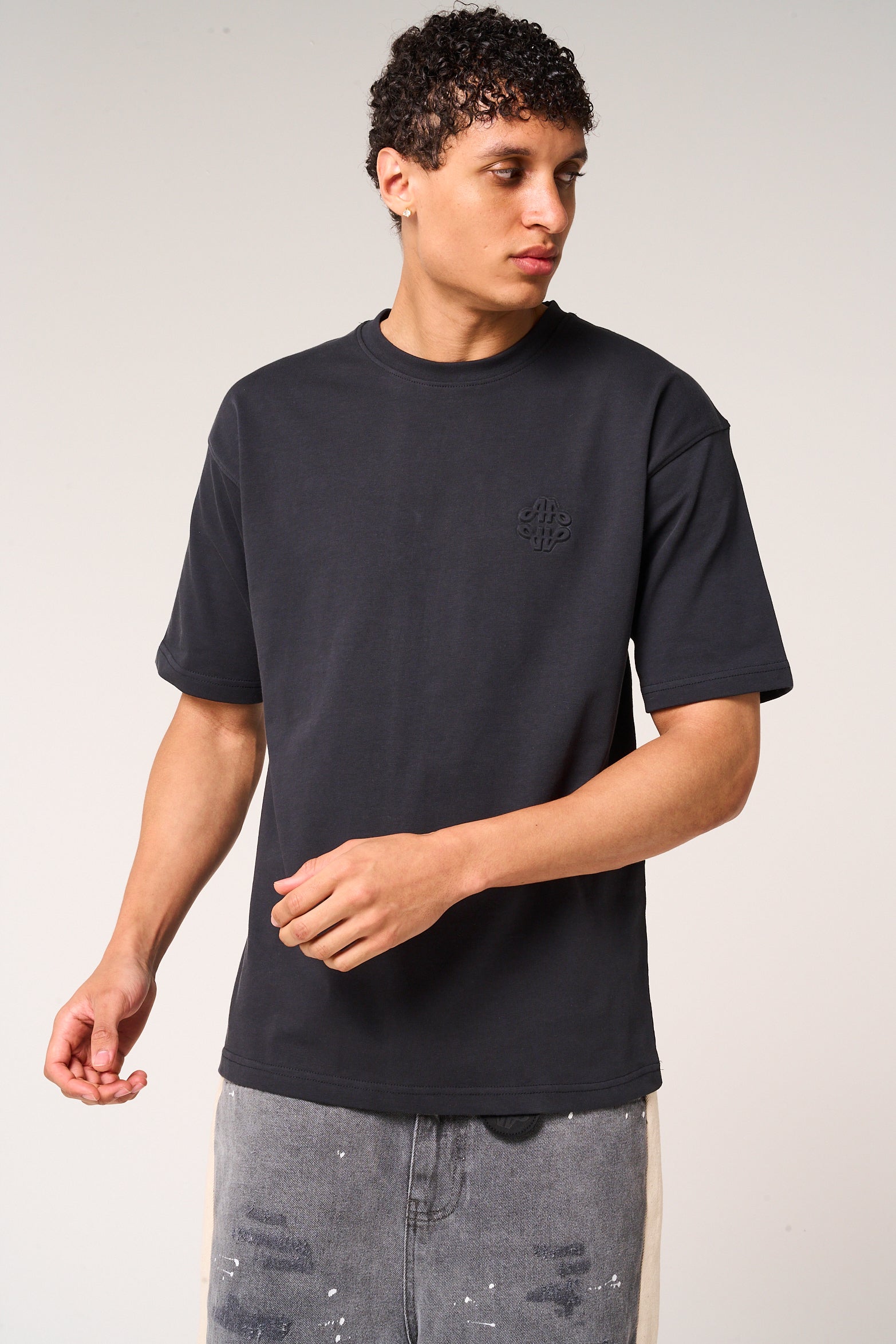 Karim Embossed Logo T Shirt Black