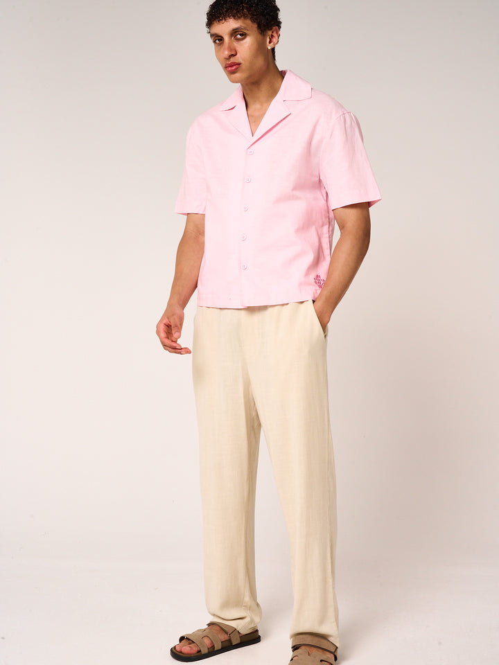 Kailani Short Sleeve Linen Shirt Pink