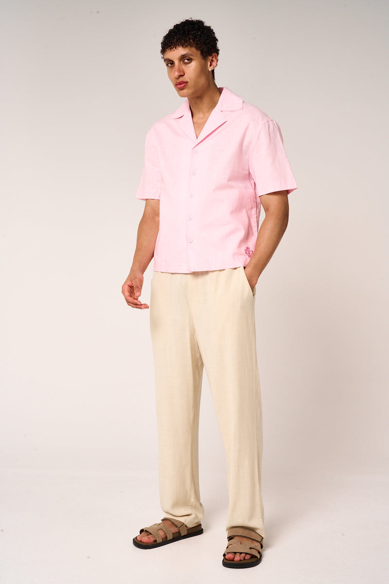 Kailani Short Sleeve Linen Shirt Pink