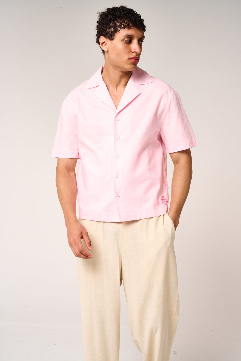 Kailani Short Sleeve Linen Shirt Pink