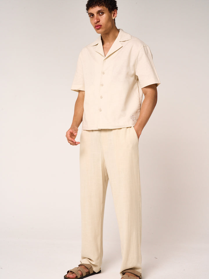Kailani Short Sleeve Linen Shirt Beige