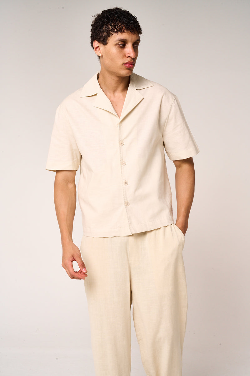 Kailani Short Sleeve Linen Shirt Beige