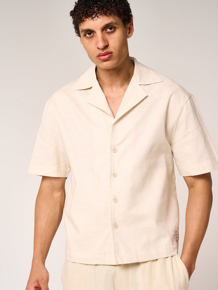 Kailani Short Sleeve Linen Shirt Beige